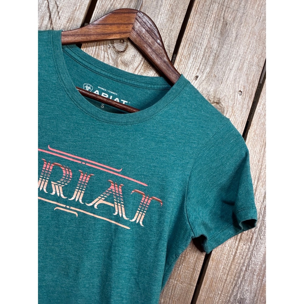 Ariat Womens Teal Heather Short Sleeve Southwestern Logo Graphic Tee Shirt S